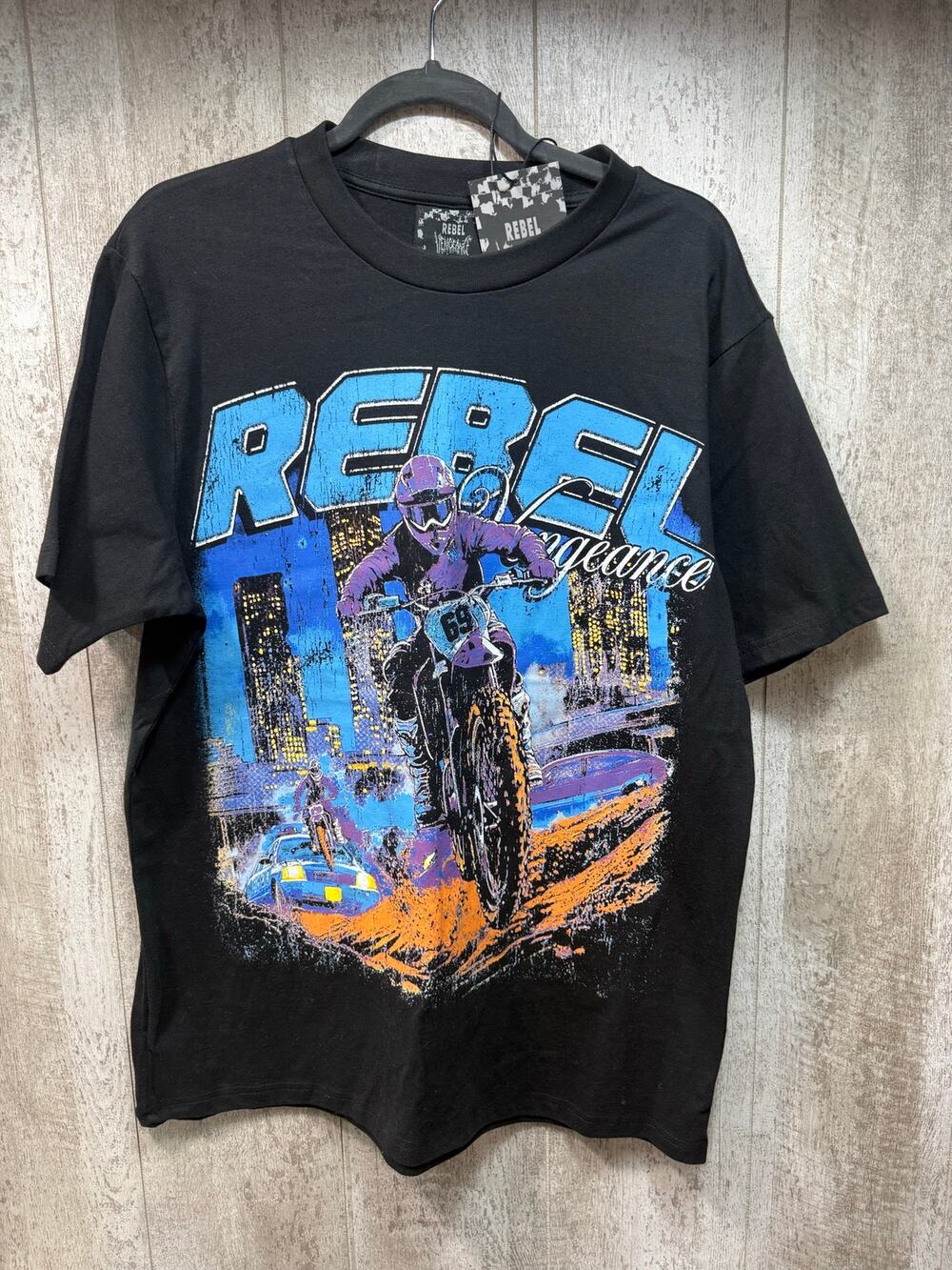 Rebel Vengeance Motocross Graphic T-Shirt Men’s Large Black Dirt Bike Tee NWT
